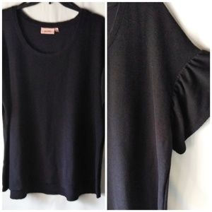 Evri Mineral Black Flutter Sleeve Top Ribbed 3X